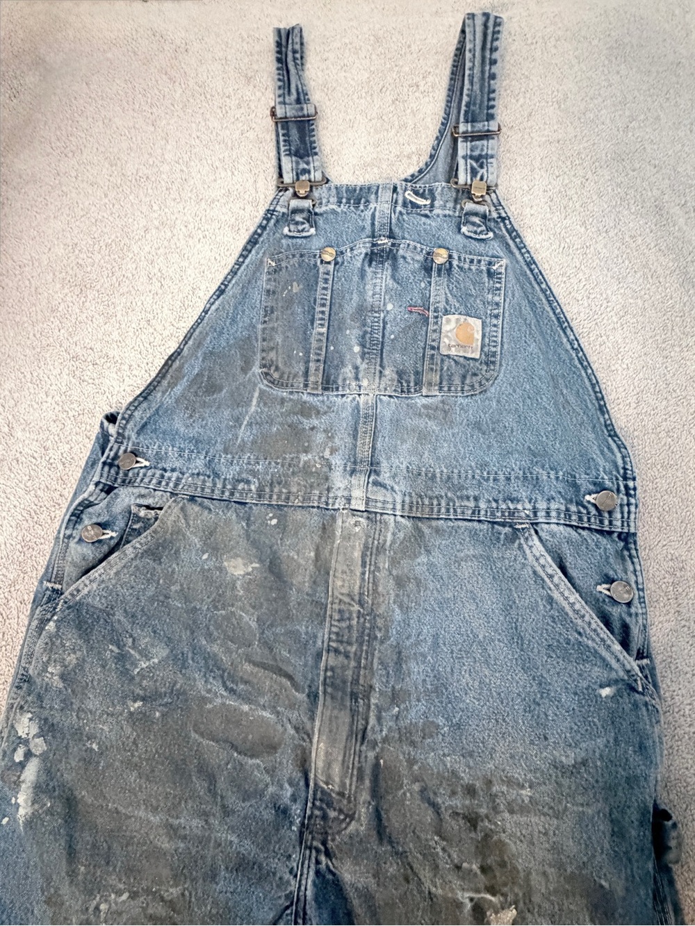 Carhartt R07 DST Men's Bib Overalls 38x34 Distressed Paint Splatter Workwear
